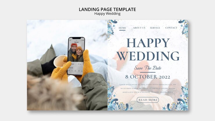 PSD gratuito modello di matrimonio felice design piatto