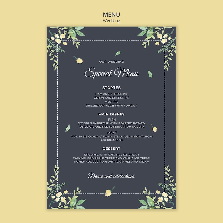 PSD gratuito modello di menu concetto di matrimonio