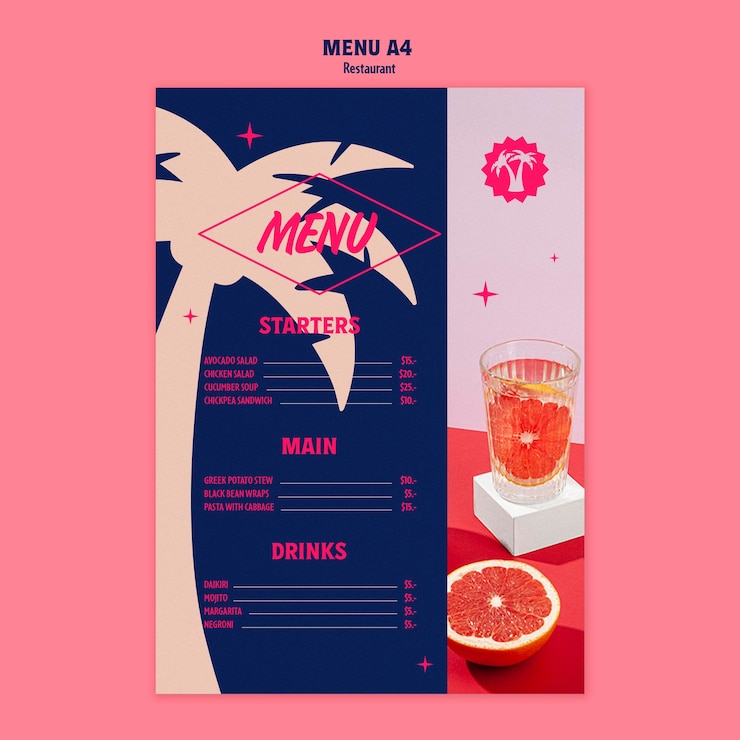 PSD gratuito modello di menu del ristorante cibo delizioso