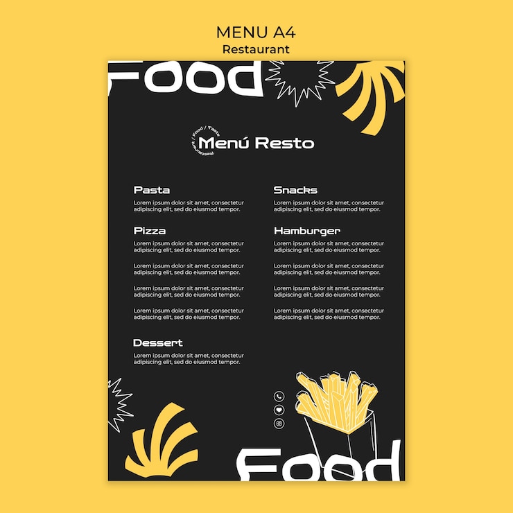 PSD gratuito modello di menu del ristorante di cibo delizioso