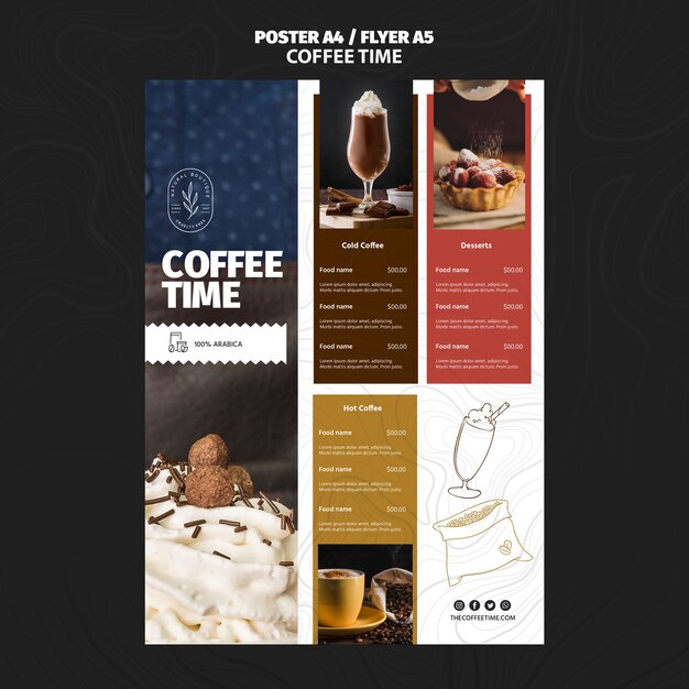 Modello di menu del ristorante tempo caffè
