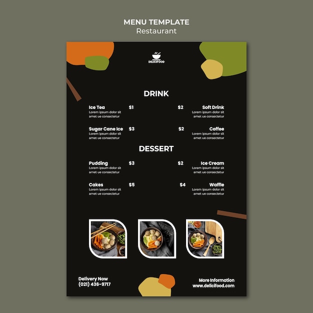 Modello di menu del ristorante