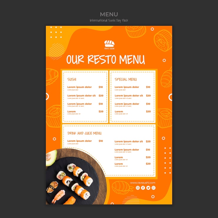 PSD gratuito modello di menu per ristorante di sushi