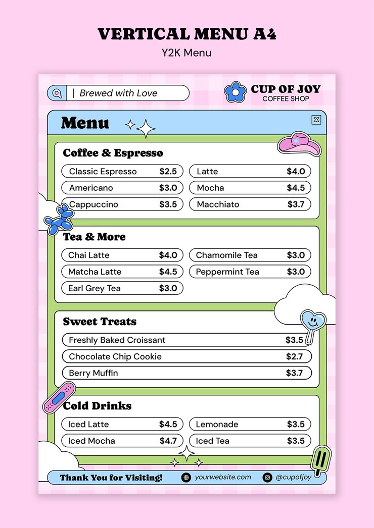 PSD gratuito modello di menu y2k
