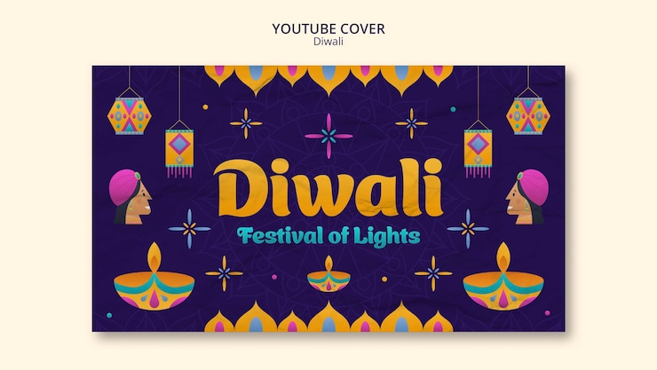 PSD gratuito modello di miniatura di youtube diwali design piatto