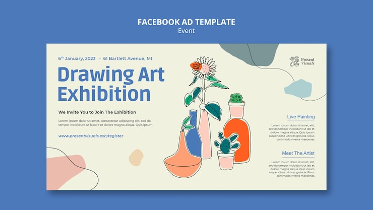PSD gratuito modello di mostra d'arte dal design piatto