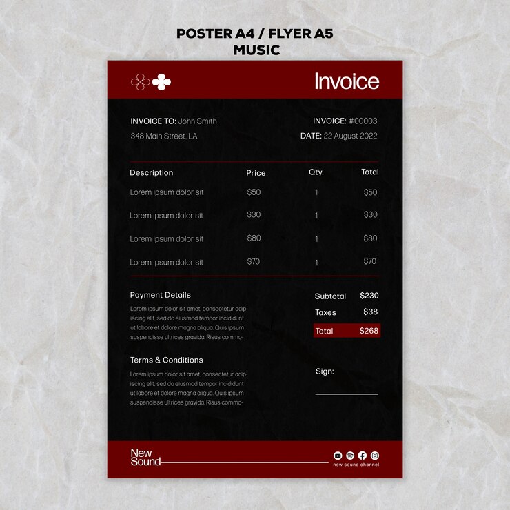 PSD gratuito modello di musica dal design piatto