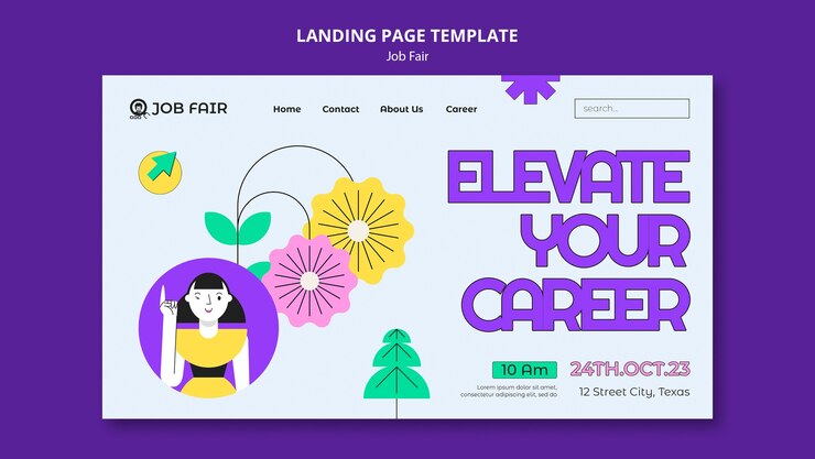 PSD gratuito modello di pagina di atterraggio della fiera del lavoro flat design