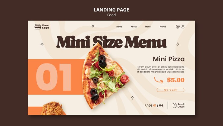 PSD gratuito modello di pagina di destinazione cibo delizioso design piatto