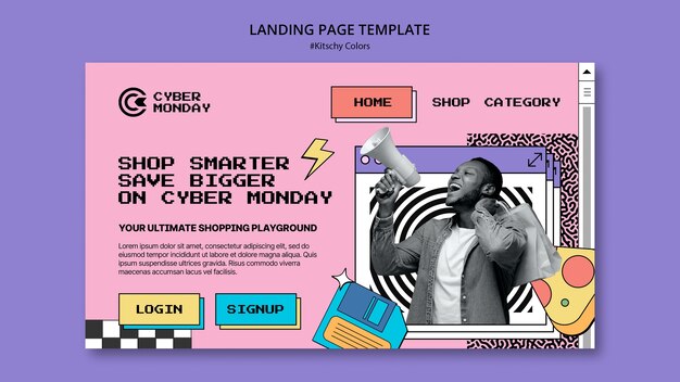 Modello di pagina di destinazione con colori kitsch