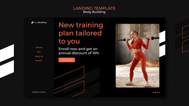 Modello di pagina di destinazione del body building geometrico