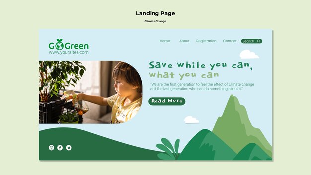 Modello di pagina di destinazione del cambiamento climatico