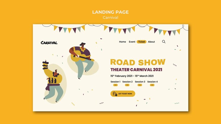 PSD gratuito modello di pagina di destinazione del carnevale illustrato