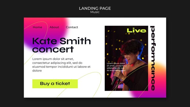 Modello di pagina di destinazione del concerto di musica sfumata