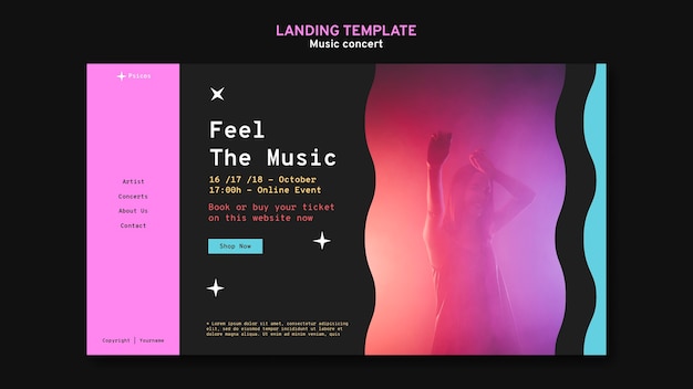 Modello di pagina di destinazione del concerto di musica