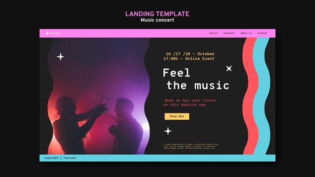 Modello di pagina di destinazione del concerto di musica