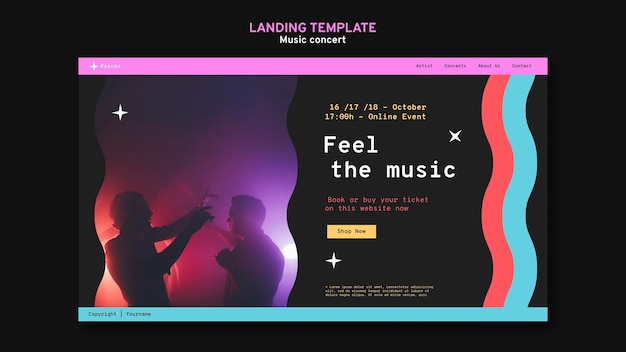 Modello di pagina di destinazione del concerto di musica