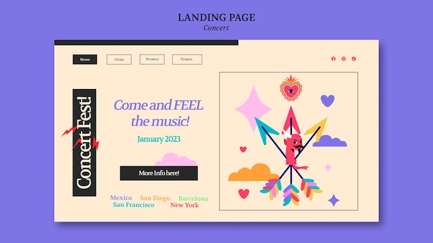 Modello di pagina di destinazione del concerto di musica