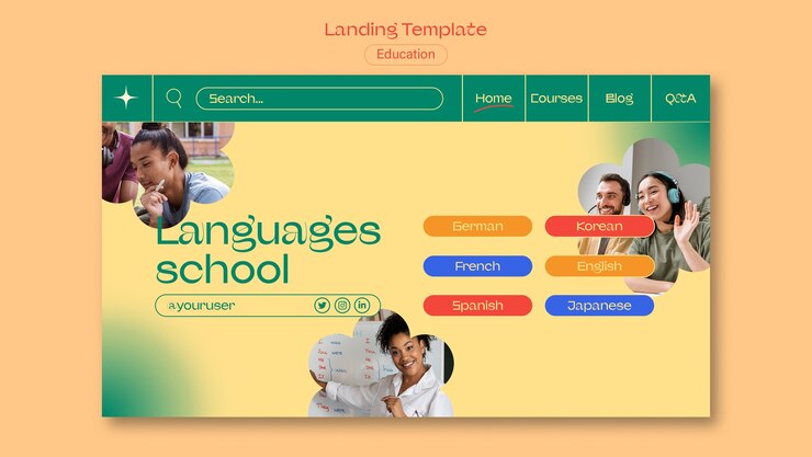 PSD gratuito modello di pagina di destinazione del concetto di educazione