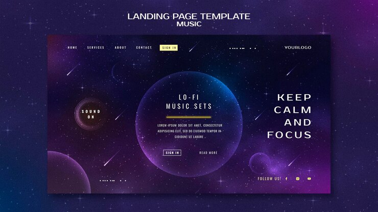 PSD gratuito modello di pagina di destinazione del concetto di musica