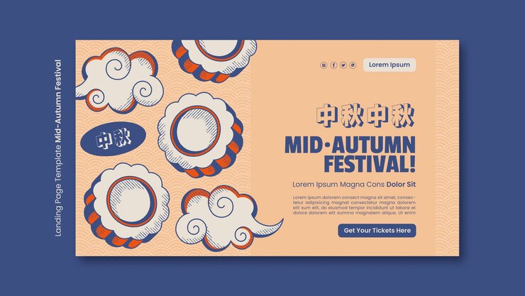 PSD gratuito modello di pagina di destinazione del festival di metà autunno