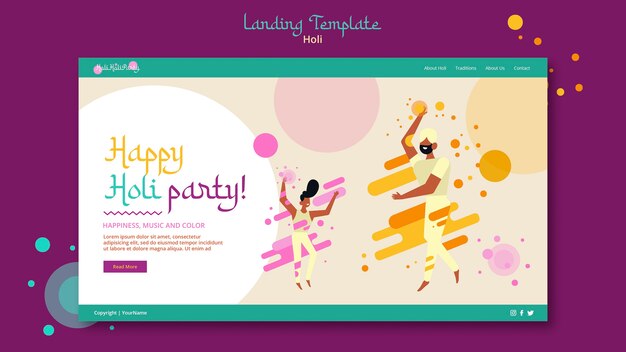 Modello di pagina di destinazione del festival Holi