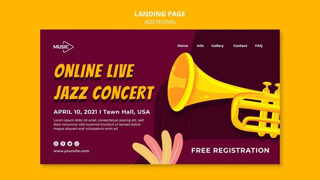 Modello di pagina di destinazione del festival jazz dal vivo online