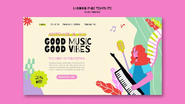 Modello di pagina di destinazione del festival musicale in stile astratto