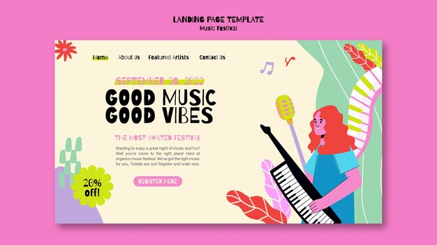 Modello di pagina di destinazione del festival musicale in stile astratto