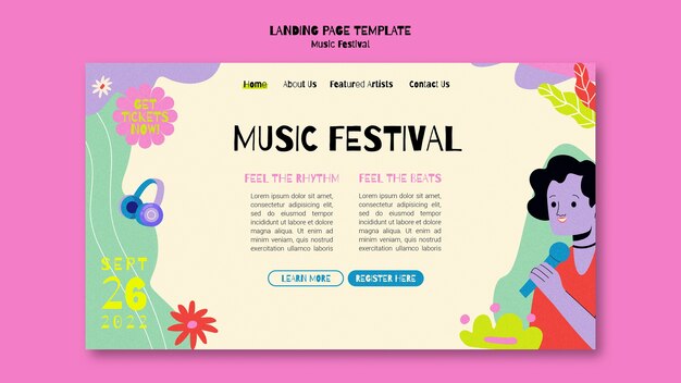 Modello di pagina di destinazione del festival musicale in stile astratto