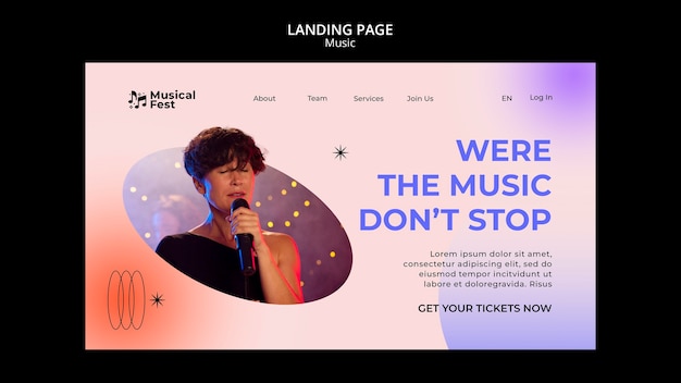 Modello di pagina di destinazione del festival musicale
