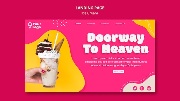 Modello di pagina di destinazione del gelato porta per il paradiso