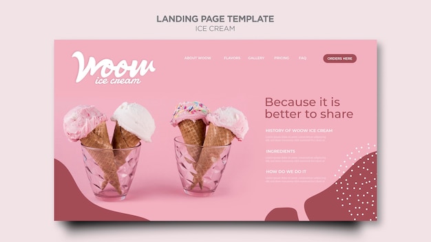 Modello di pagina di destinazione del gelato
