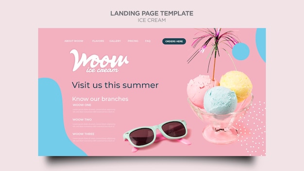 Modello di pagina di destinazione del gelato