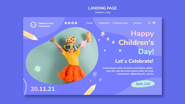 Modello di pagina di destinazione del giorno dei bambini colorato