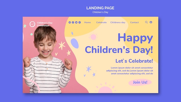 Modello di pagina di destinazione del giorno dei bambini colorato