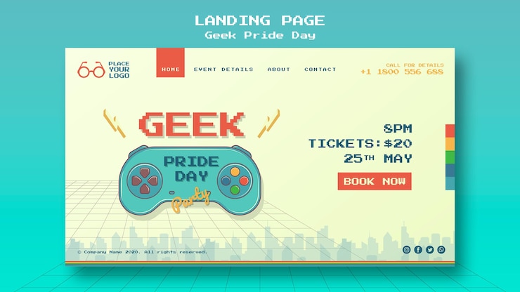 PSD gratuito modello di pagina di destinazione del giorno dell'orgoglio geek