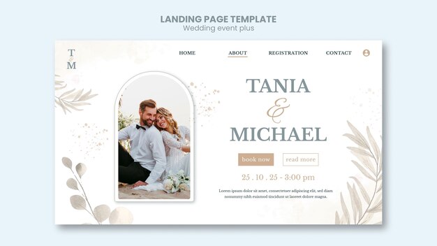 Modello di pagina di destinazione del matrimonio elegante con vegetazione