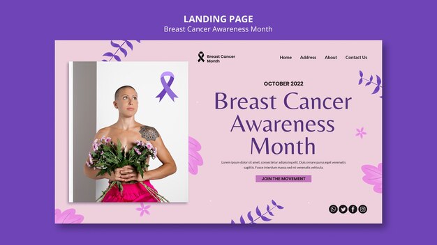 Modello di pagina di destinazione del mese di consapevolezza del cancro al seno