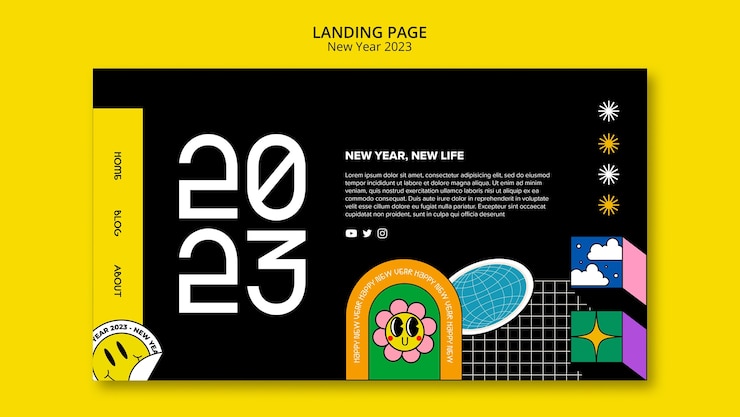 PSD gratuito modello di pagina di destinazione del nuovo anno 2023 dal design piatto