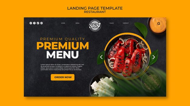 Modello di pagina di destinazione del ristorante con design a foglie