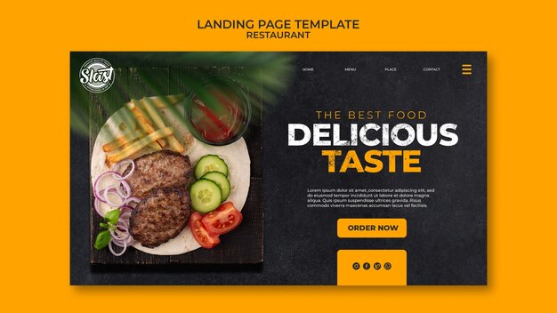 Modello di pagina di destinazione del ristorante con design a foglie