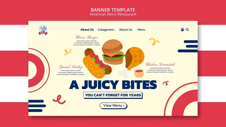 PSD gratuito modello di pagina di destinazione del ristorante retrò americano