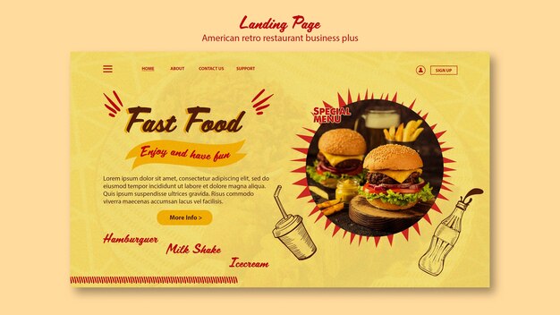 Modello di pagina di destinazione del ristorante retrò americano