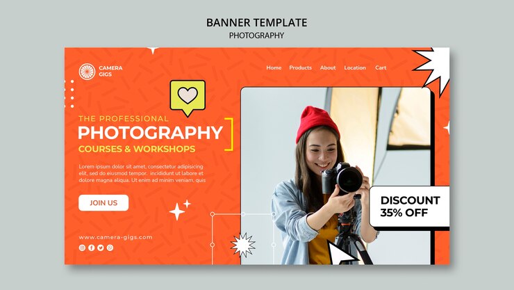PSD gratuito modello di pagina di destinazione del seminario di lezioni di fotografia