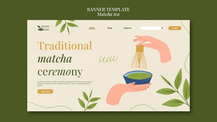 PSD gratuito modello di pagina di destinazione del tè matcha