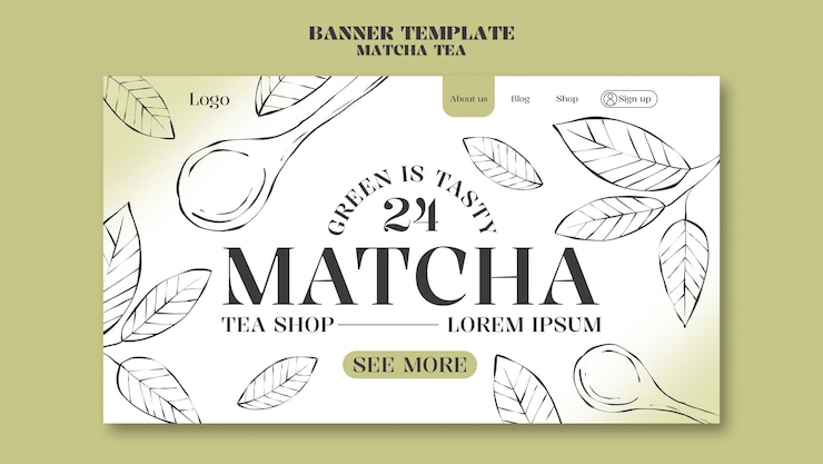 PSD gratuito modello di pagina di destinazione del tè matcha