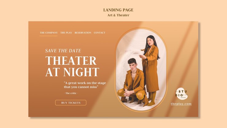 PSD gratuito modello di pagina di destinazione dell'annuncio di arte e teatro