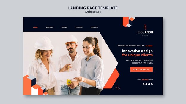 Modello di pagina di destinazione dell'architettura dal design piatto