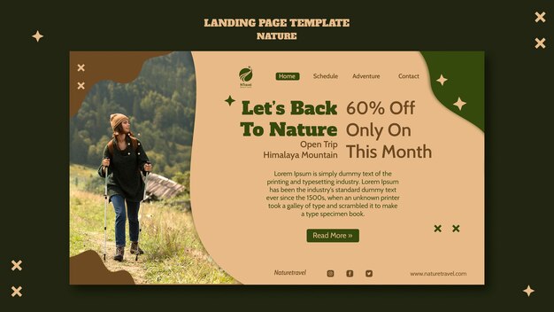 Modello di pagina di destinazione dell'avventura nella natura con colori mimetici